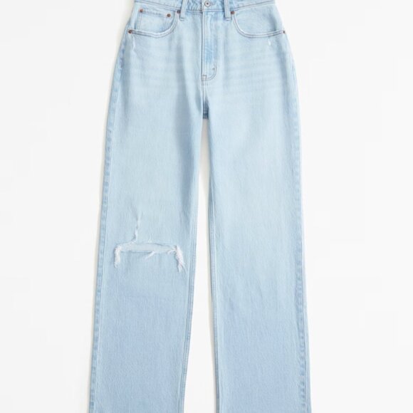 Abercrombie & Fitch Curve Love High Rise 90s Relaxed Jean, Light Wash - Picture 1 of 5